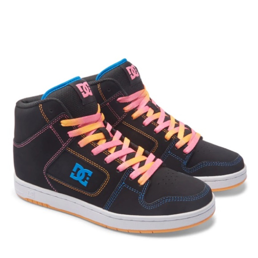 DC High-Top Sneakers - Black with Pink Laces